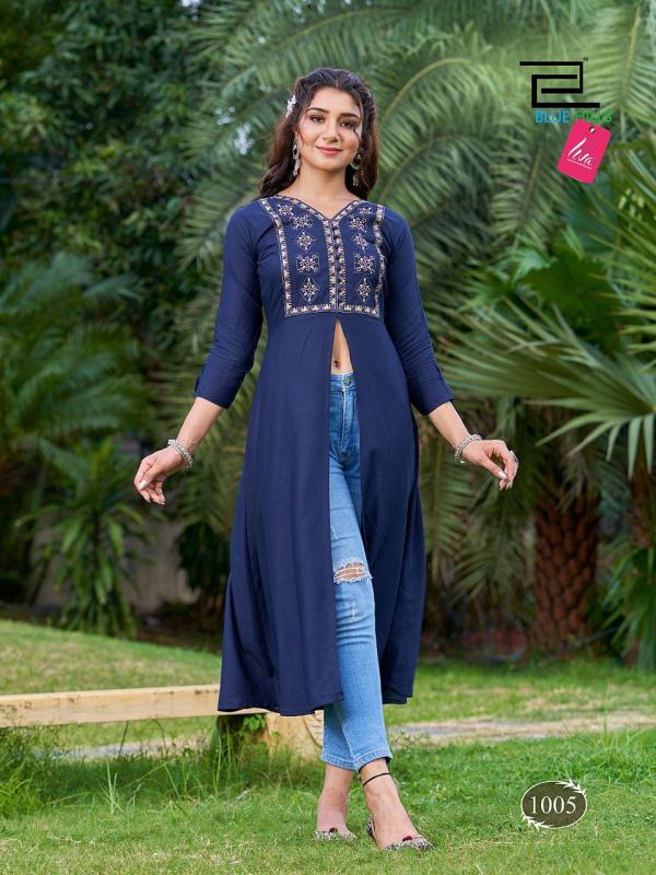 blue Hills Zarar Rayon Embroidery Designer Kurti Collection